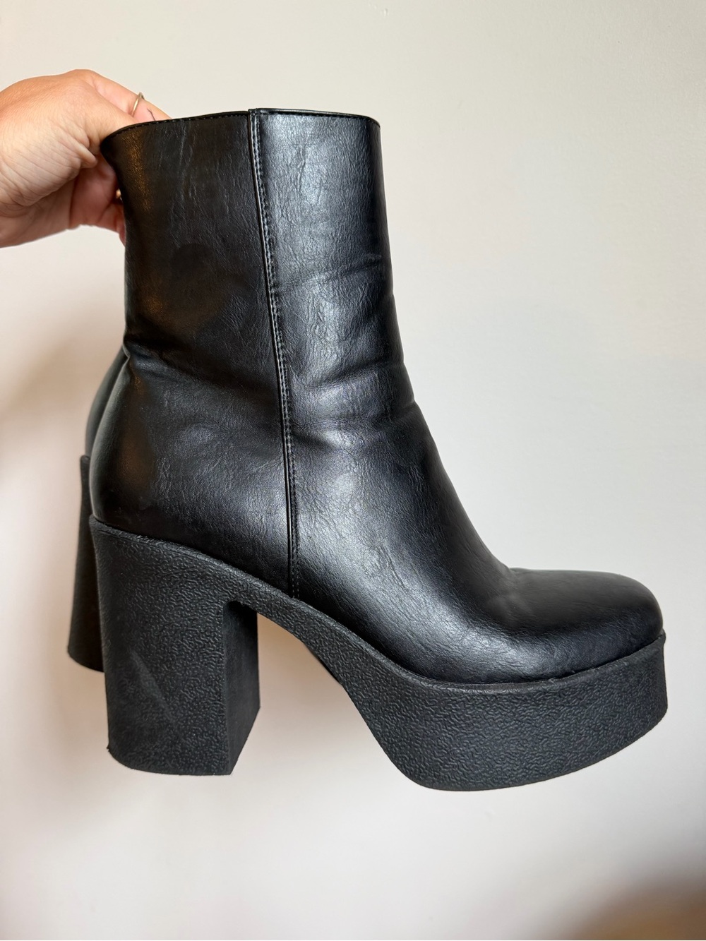 Black Platform Block Heel Ankle Boot - Picture 4 of 6